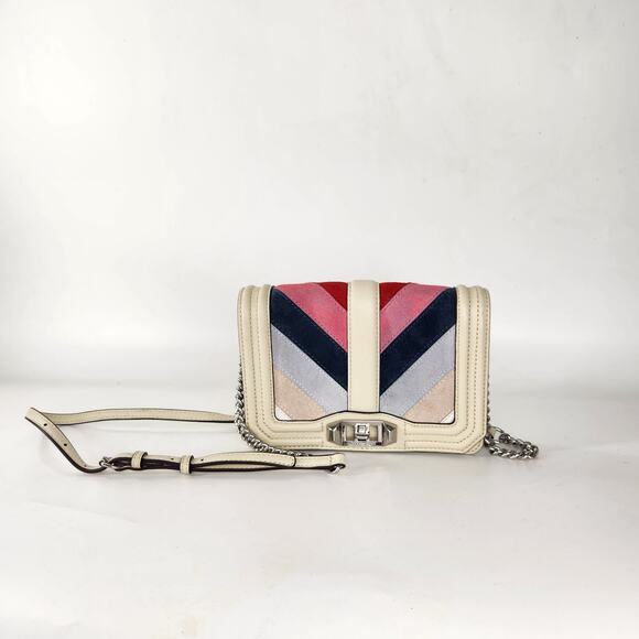 Rebecca Minkoff Love Suede Chevron Patchwork Crossbody Sling Bag Chain Strap - Picture 1 of 12